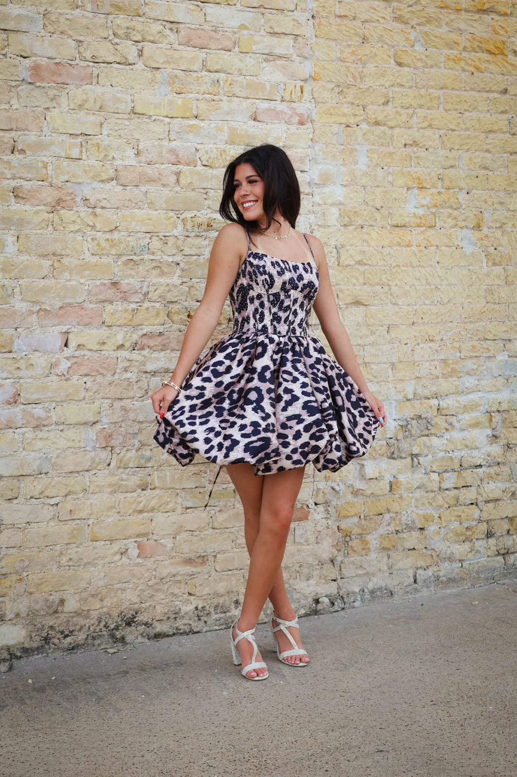 Leopard-print short bubble-hem party dress